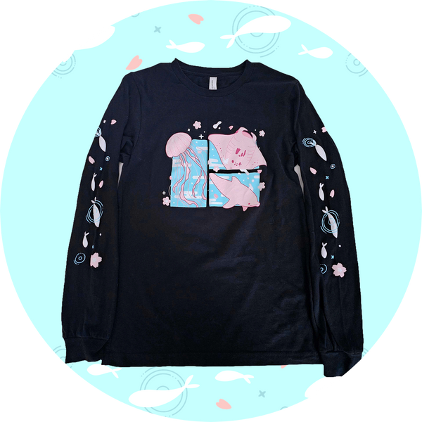 Sakura Seas Long Sleeve Black Tee