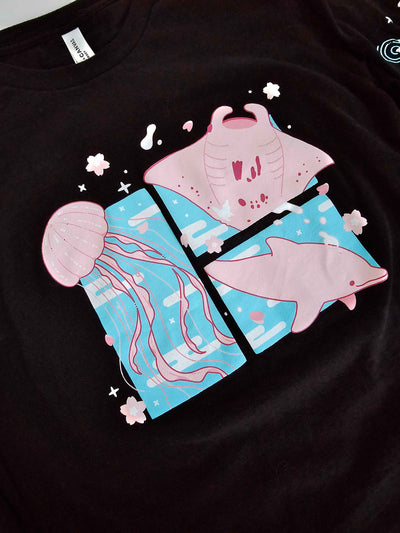 Sakura Seas Long Sleeve Black Tee