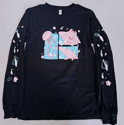 Sakura Seas Long Sleeve Black Tee