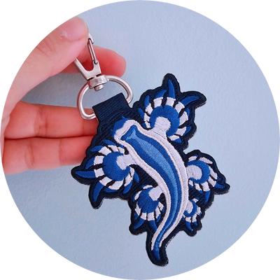 Blue Sea Slug Embroidered Keychain