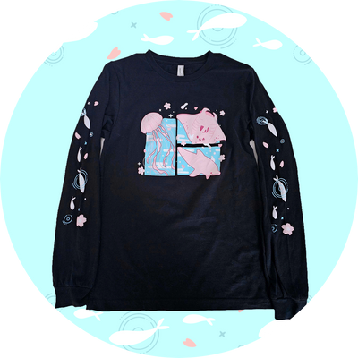 Sakura Seas Long Sleeve Black Tee